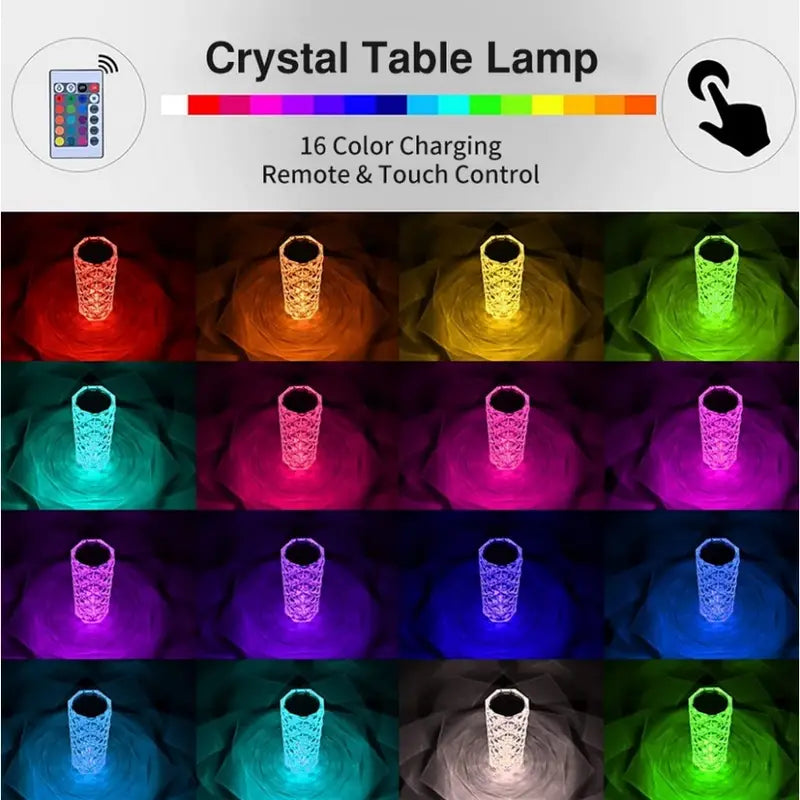 [ FREE DELIVERY ] Crystal Diamond Lamp 16 Colors Changing with Remote Control USB Rechargeable Rose Light | Fancy Table Lamp