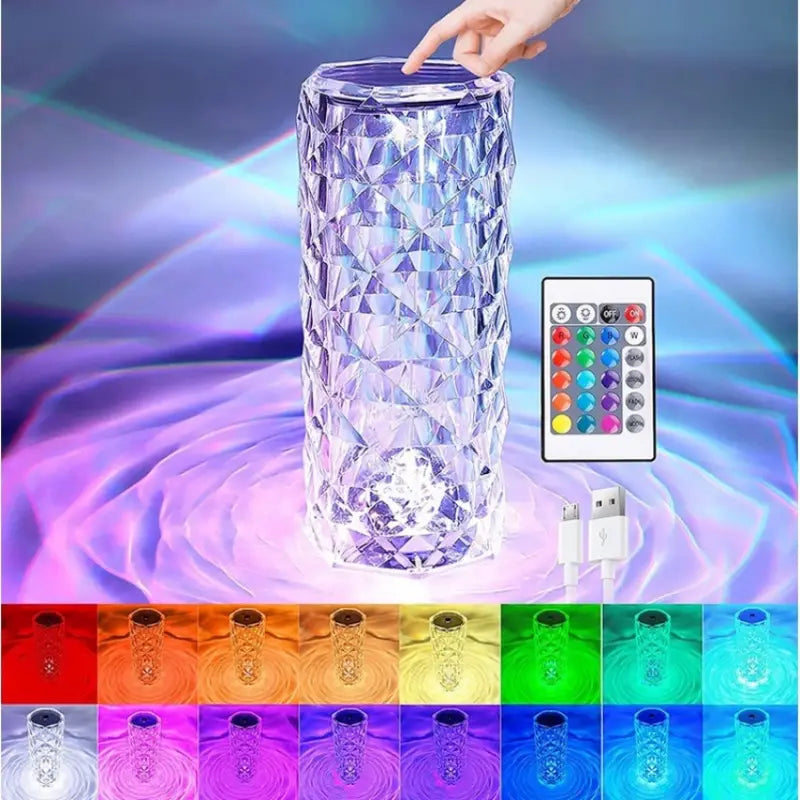 [ FREE DELIVERY ] Crystal Diamond Lamp 16 Colors Changing with Remote Control USB Rechargeable Rose Light | Fancy Table Lamp