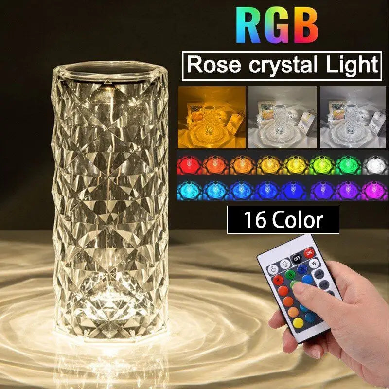 [ FREE DELIVERY ] Crystal Diamond Lamp 16 Colors Changing with Remote Control USB Rechargeable Rose Light | Fancy Table Lamp