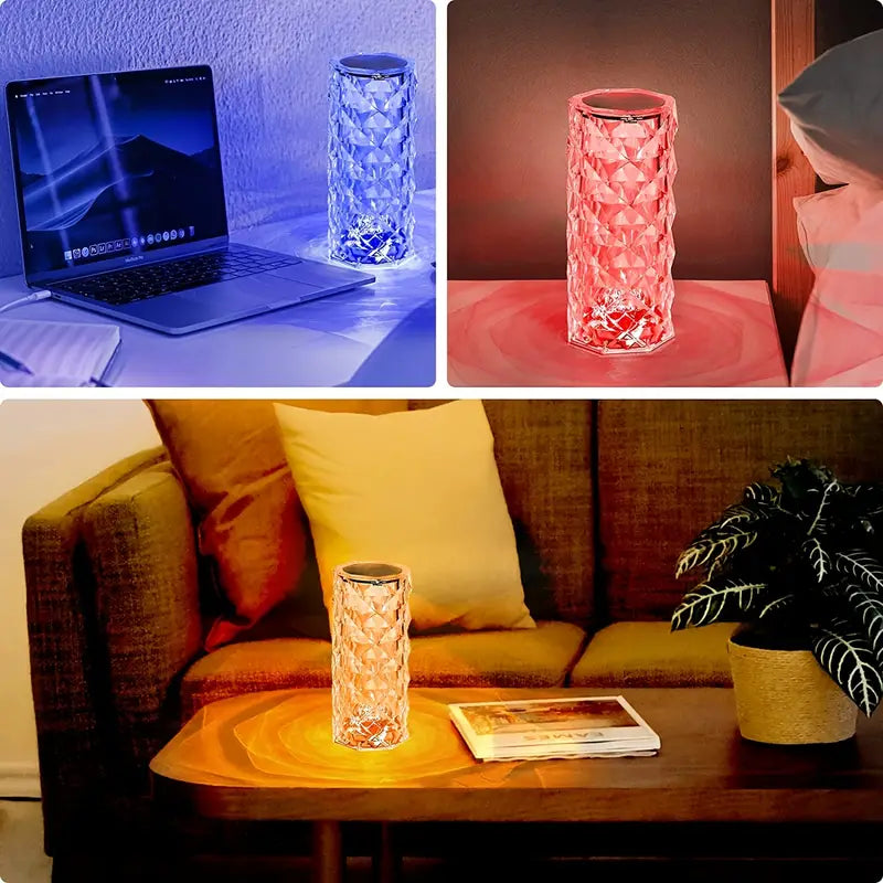 [ FREE DELIVERY ] Crystal Diamond Lamp 16 Colors Changing with Remote Control USB Rechargeable Rose Light | Fancy Table Lamp