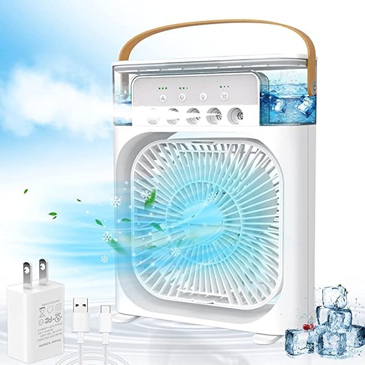 (FREE HOME DELIVERY) Portable Air Conditioner Fan With 3 Wind Speeds, Humidifier With LED Night Light Water Mist Fans