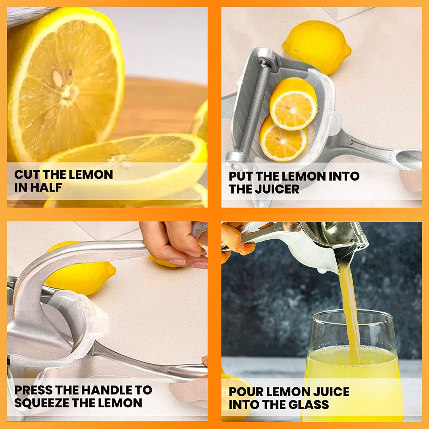 Manual Fruit Juicer, Portable StainlessSteel Lemon Orange Fruit Squeezer