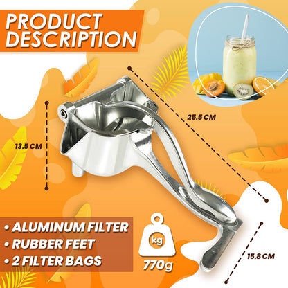 Manual Fruit Juicer, Portable StainlessSteel Lemon Orange Fruit Squeezer