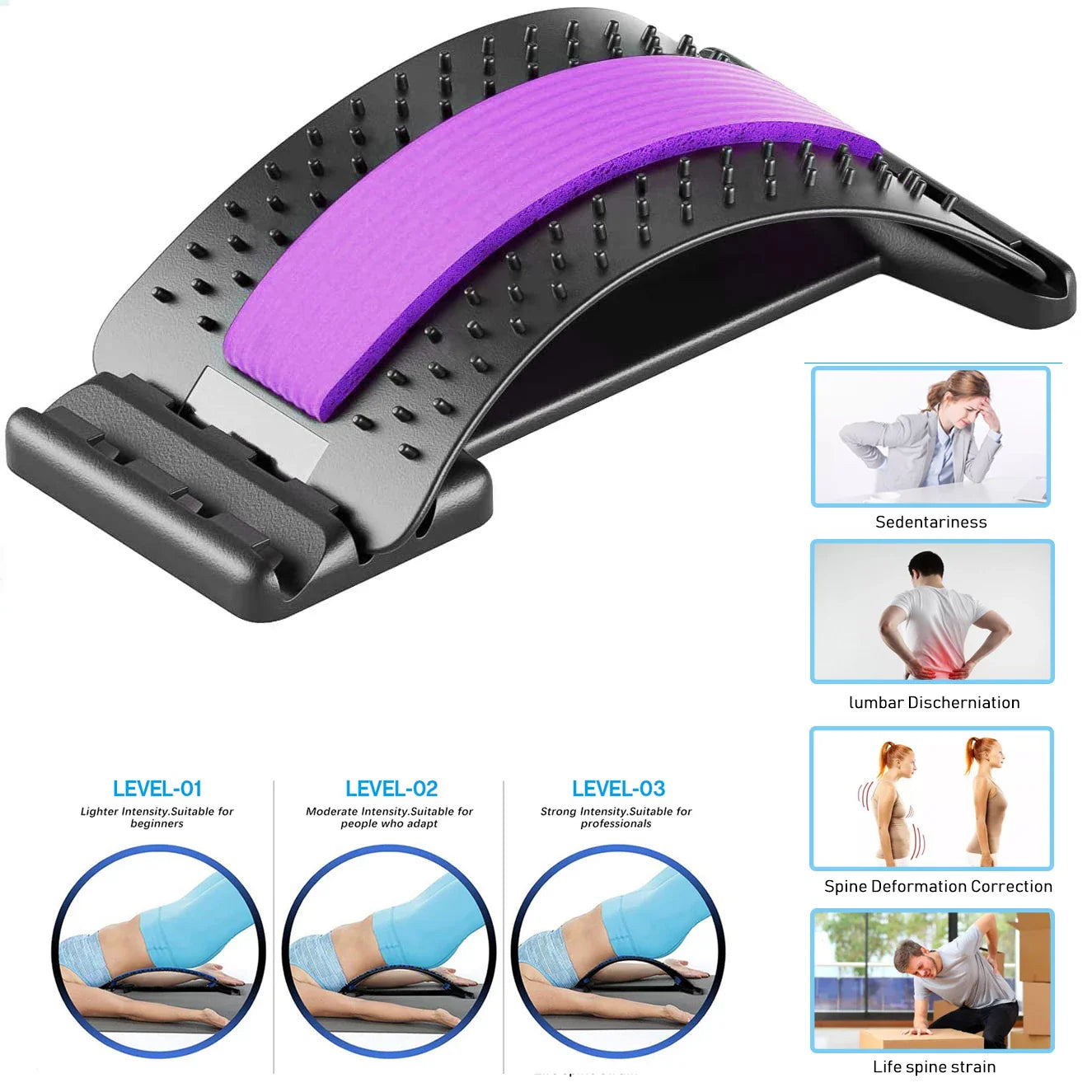 Magic Back Stretcher Lower Lumbar Massage Support Spine Pain Relief Back Massager