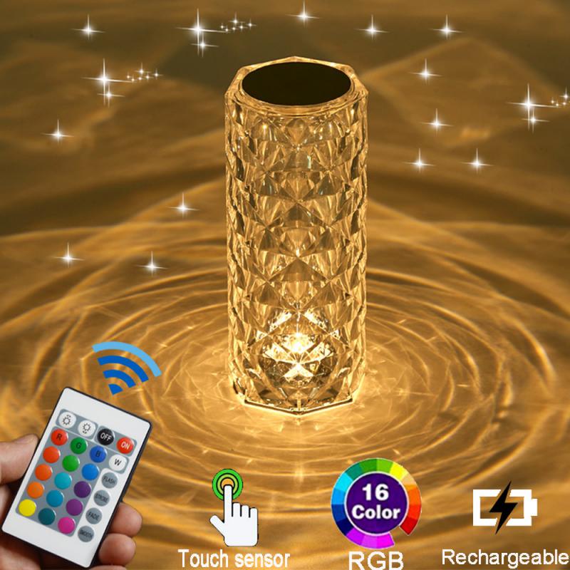 [ FREE DELIVERY ] Crystal Diamond Lamp 16 Colors Changing with Remote Control USB Rechargeable Rose Light | Fancy Table Lamp