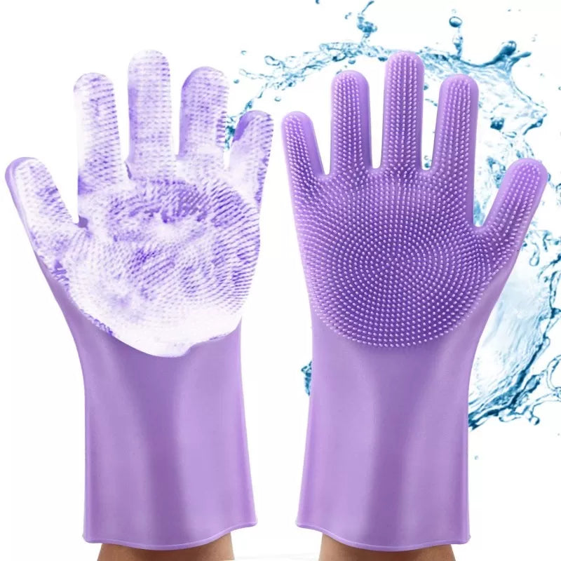 2 Pair (4PCS) Magic Dish Washing Gloves With Scrubber, Silicone Cleaning Reusable Scrub Gloves For Wash Dish