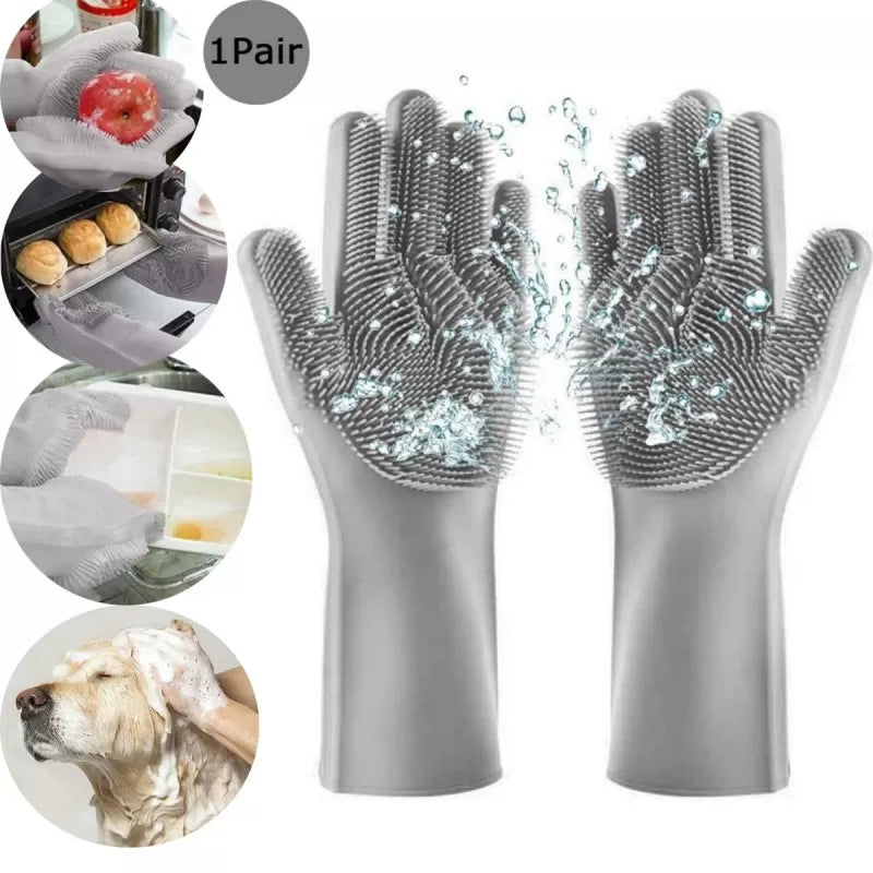 2 Pair (4PCS) Magic Dish Washing Gloves With Scrubber, Silicone Cleaning Reusable Scrub Gloves For Wash Dish